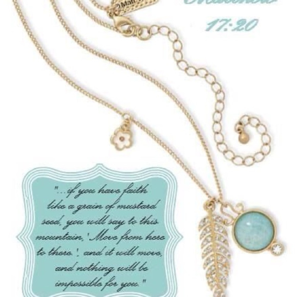 Premier Designs Gold Necklace with Blue Gem and Leaf Charm